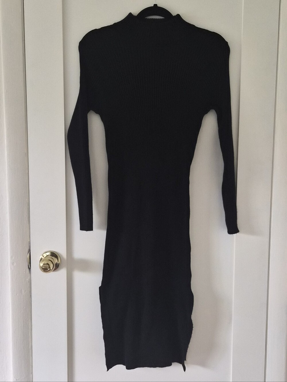 Magaschoni Black Long Sleeve Ribbed Midi Dress
